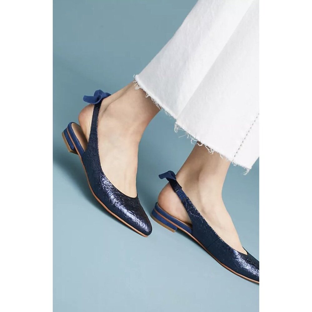 Anthropologie Bow-Tied Brocade Slingback Flats Women’s Size US 9 EU 39 Leather